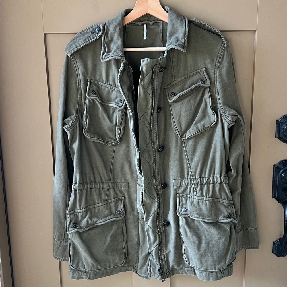 Free People Army Green XS Cargo Utility Midi Jacket Cotton - Picture 4 of 12